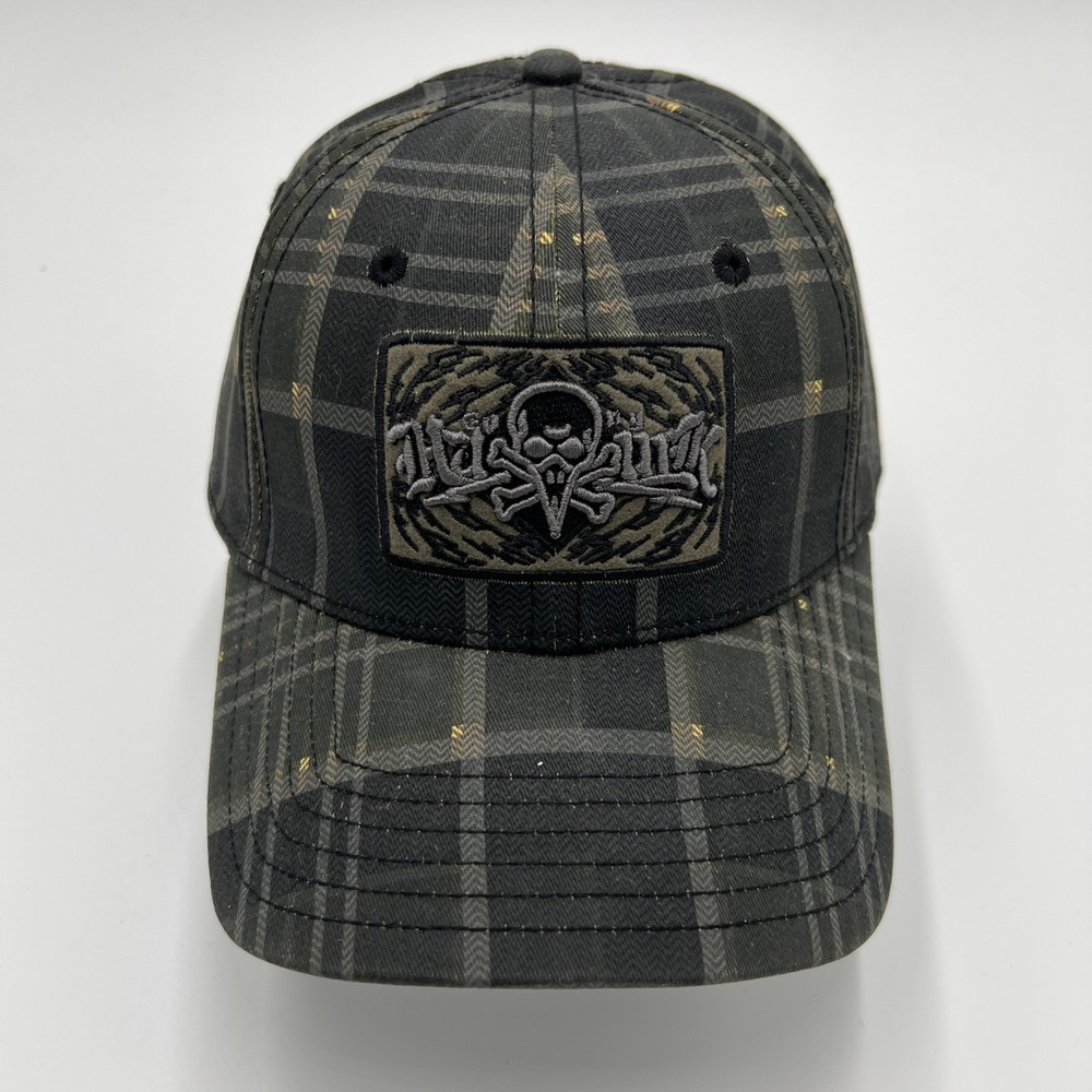 Hypland A-Flex Plaid Baseball Cap Black Grey Skull‎ Bird Embroidered Hat NWT